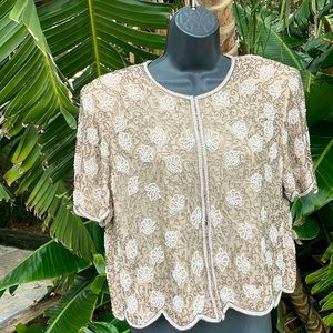 VintageStenay floral, pearl beaded crop jacket